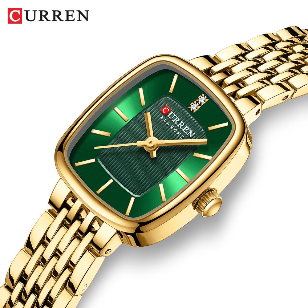 CURREN Fashion Quartz Women Watch Simple Elegant Square Dial Gold Stainless Steel Strap Waterproof Leisure Business Watches