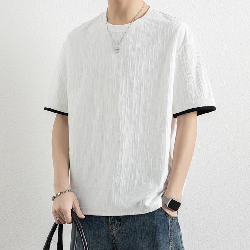 Retro Round Neck Solid Color Short Sleeve Men's Breathable Loose T-shirt Top