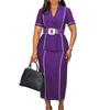 Women's New Fashion Short-sleeved Suit Collar High-waisted Ruffle Edge Dress