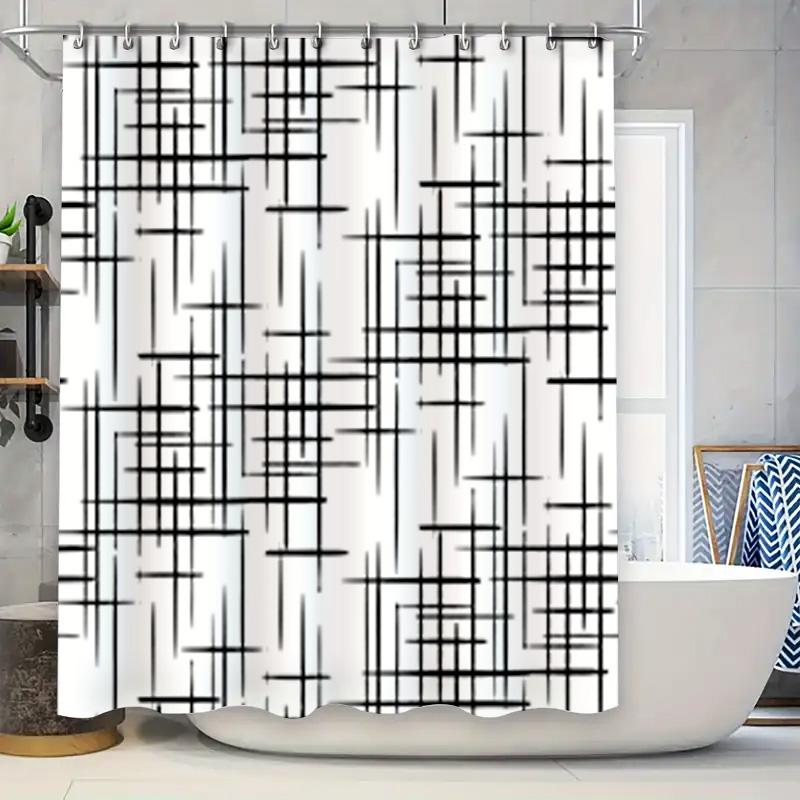 

Modern Black And White Shower Curtain With Simple Grid Pattern For Bathroom Decor W60H190(CM)-1 Pcs