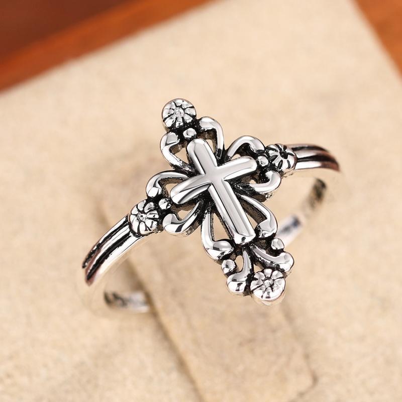 

CAOSHI Cross Design Religious Style Finger Rings for Women Retro Silver Color Versatile Jewelry Fashion Lady Party Accessories 6