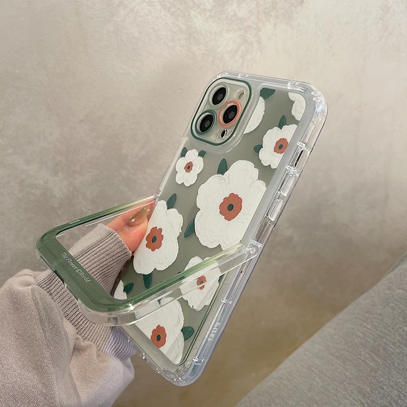 White Floral Folding Holder Stand Phone Case For Iphone 14 Pro Max 13 11 12 14 Plus Soft Silicone Cover Bumper