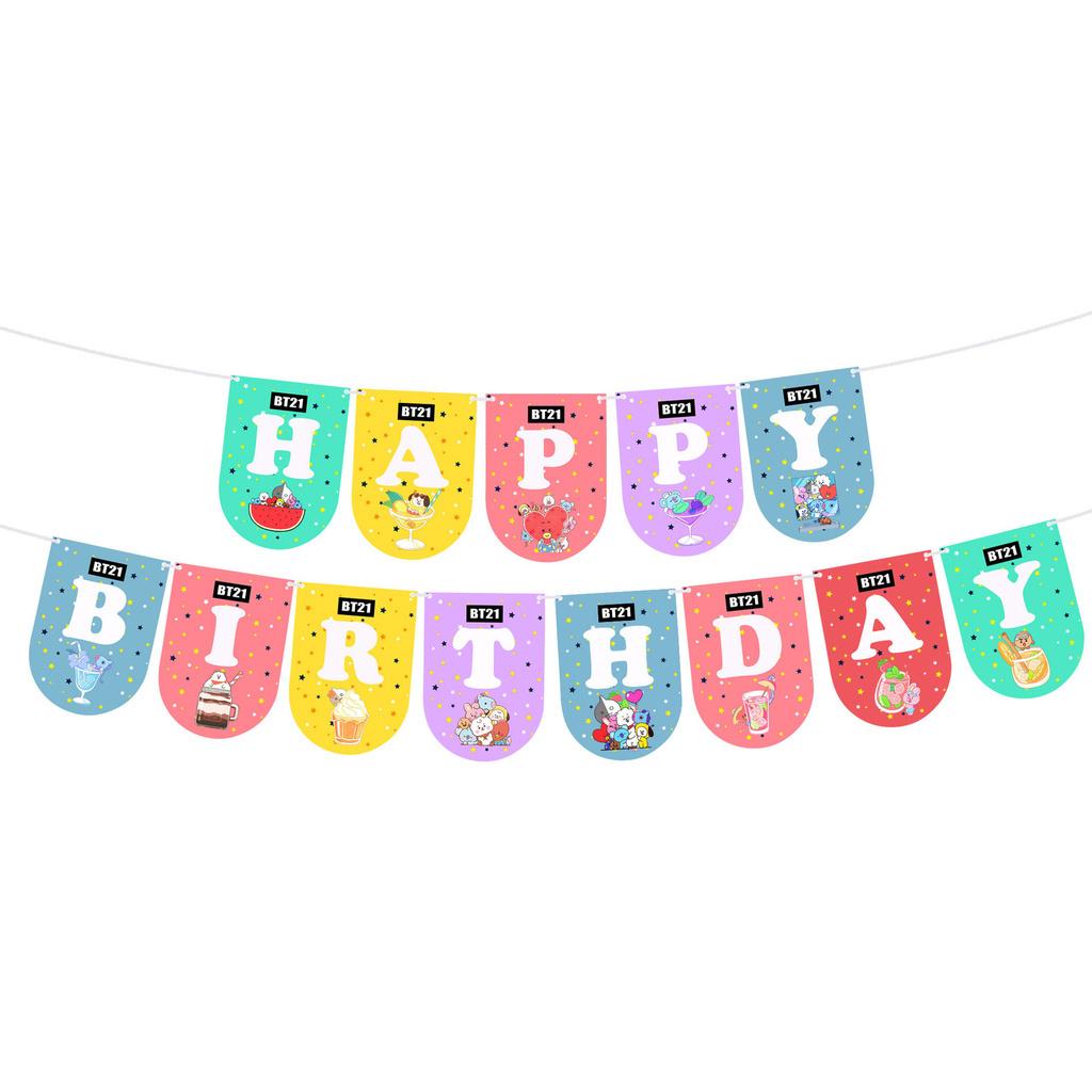Birthday Theme Bts Party Supplies Decor Birthday Banner Cake Topper Bangtan Boys