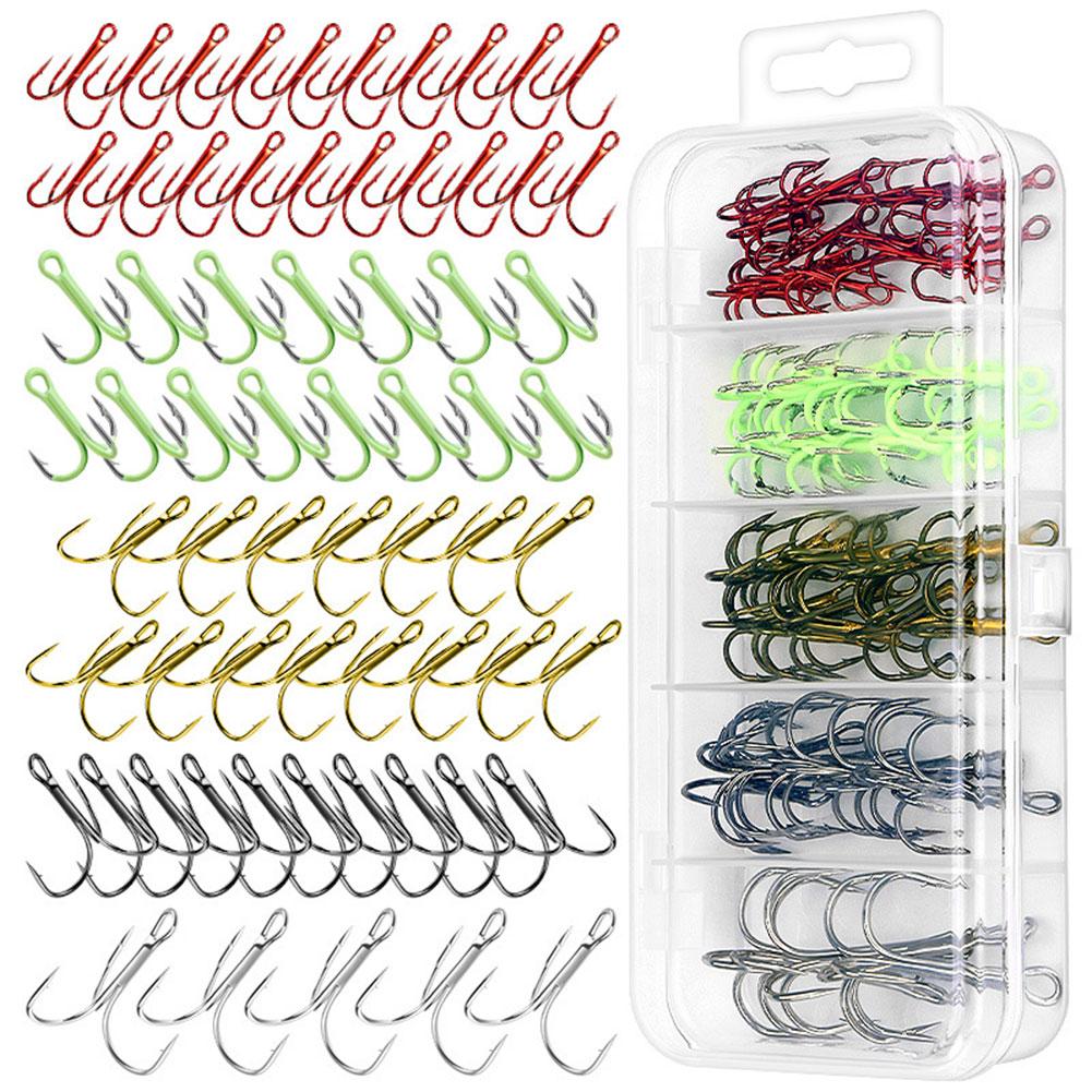 

High Carbon Steel Treble Hook 5 Colors Luminous Treble Hook Barbed Sharp Triple Hook for Saltwater Freshwater Fishing