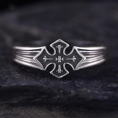 Men's Cross Badge Ring, European and American Retro Versatile Trendy Open End Ring