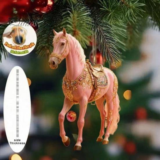 Fade-resistant Horse Pendant 2Pcs 2D Acrylic Animal Charm Christmas Wall Art Accessory Tree Door Window Hanging Ornament Automotive Decoration