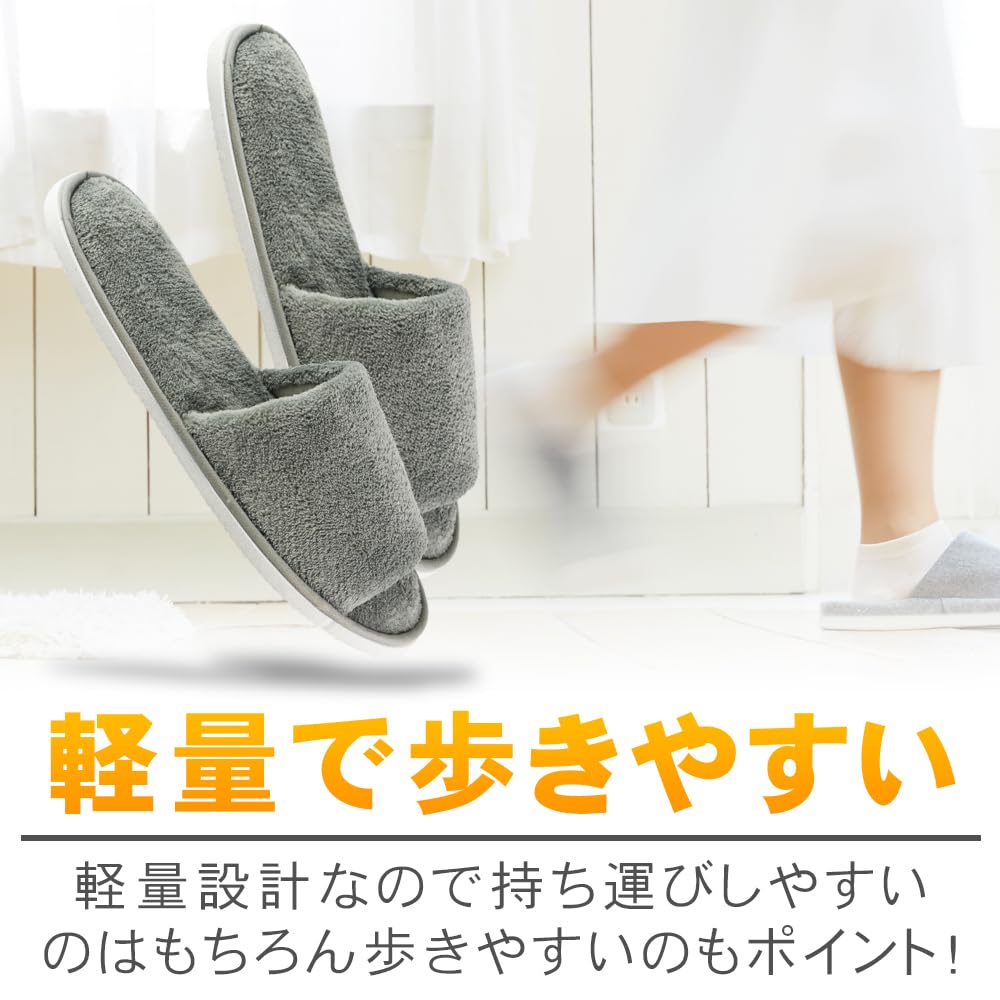 Fluffy 10 for spa and overseas slippers, pairs, visits, guests, travel. Thick-soled, non-slip, gray.