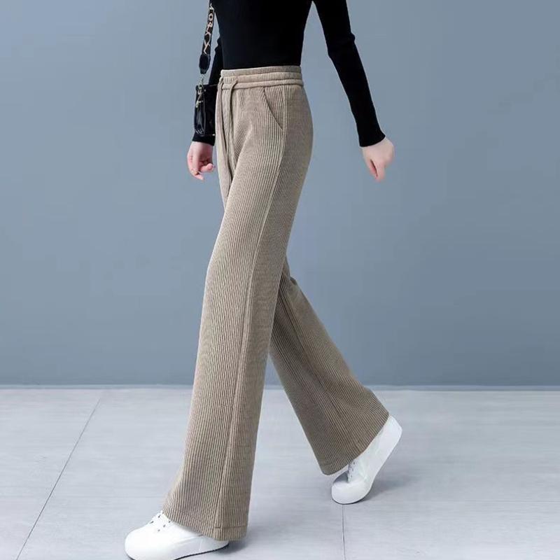 Frühling Herbst Hohe Taille Gerade Lose Cord Hosen Frauen Mode Feste Beiläufige Breite Bein Hosen Frauen Elegante Vintage Einfache frauen hosen 25694