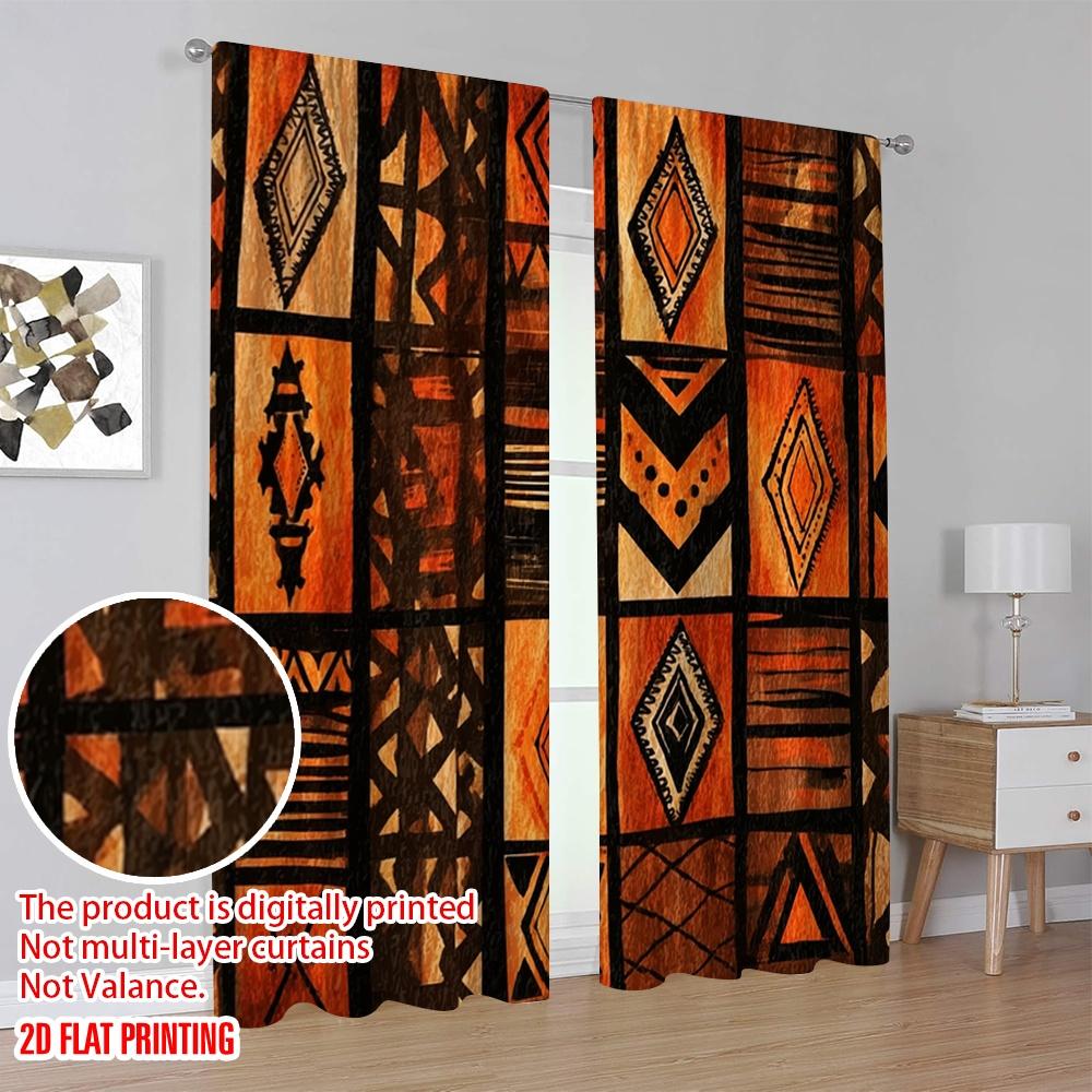 Set Of 2 Flat Printing Drapes African Tribal Fabric Without Electricity Party Decorations Perfect Festive Curtain Made Polyester Machine Washable
