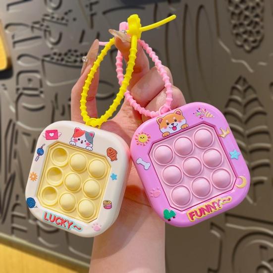 Yousheng Keychain Pendant Cartoon Cat Panda Design Whack-a-mole Toy Key Chain with Braided Lanyard Stress Relief Pressable Silicone Bubbles