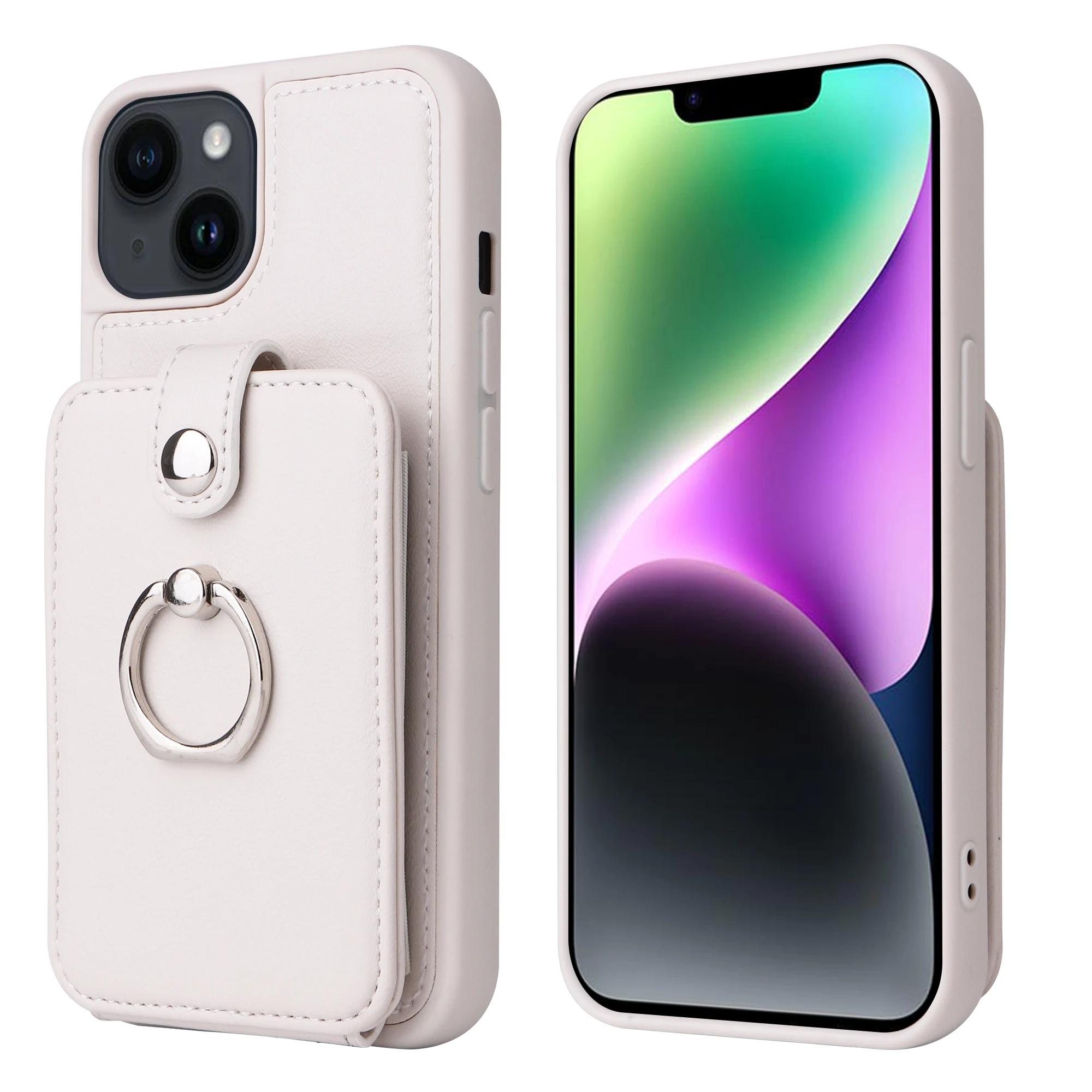 

Leather Ring Wallet with Card Holder Phone Case for IPhone 15 14 13 12 11 Pro XR XS Max 8 7 Plus Protective Shockproof Cover For iPhone 14 білий