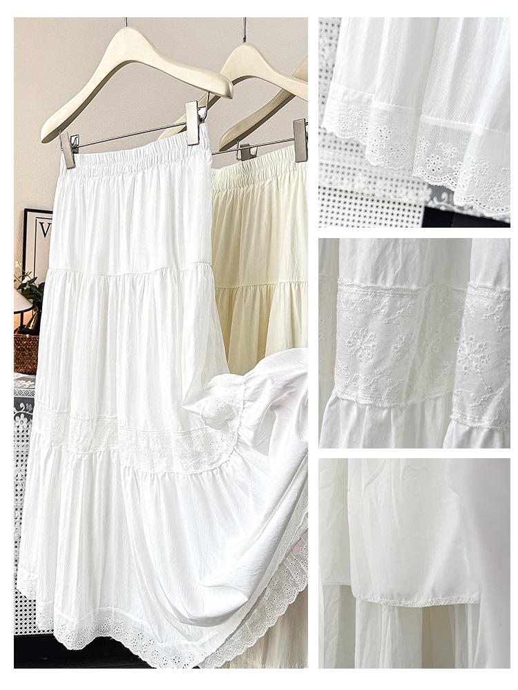 Elegant Hollow Lace Embroidery Patchwork High-Waisted A-Line Midi Skirt - 2026 Versatile Women's Fashion in White