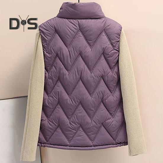 Women Winter Vest Thickened Padded Sleeveless Windproof Stand Collar Heat Retention Neck Protection Pockets Loose Cardigan Outdoor Waistcoat