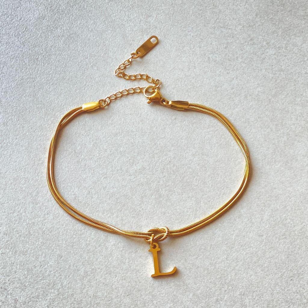 Valentine's Day Stainless Steel Herringbone & Snake Chain Bracelet with 26 Letters Pendant