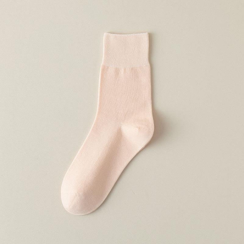 Female Spring and Summer Thin Pure Color Boneless Loose Mouth Sweat-absorbing Tube Cotton Socks