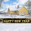 Long Happy New Year Banner 2026 Black Gold New Years Eve Party Decorations Banner Backdrop, 118 × 20 inch Sparkle Photo Booth Sign Background for