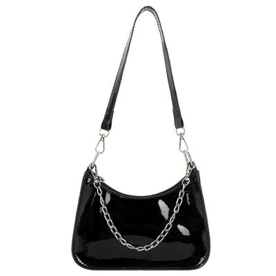 Elegant Lacquer PU Leather Armpit Bag Handbag Evening Bag Shoulder Bag with Zipper Messenger Bag for Girls Women Working  Black