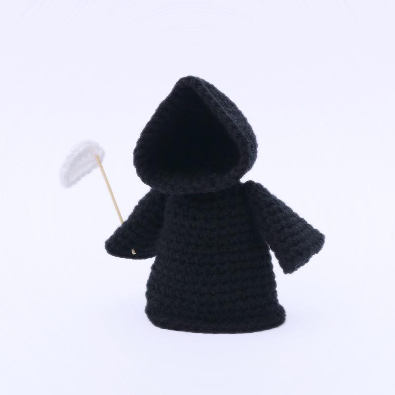 Handmade Halloween Skeleton Crochet with Positive Card Home Halloween Decoration Funny Knitted Death Skull Doll Ornament Decor