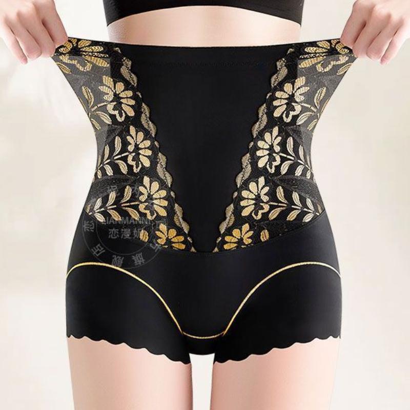 Women's High-Waisted Lace Liner Underwear Anti-Slip Body Shaping Waist Trainer Strong Tummy Control Pants Seamless Butt Lifting Briefs
