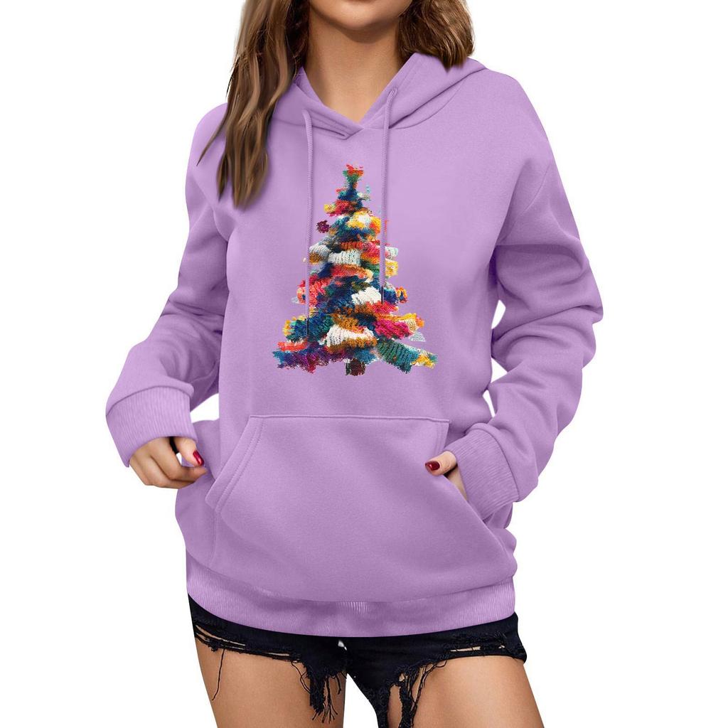 Women's Winter Christmas Printed Pullover Hooded Sweatshirt Fleece Long Sleeve Sweatshirt