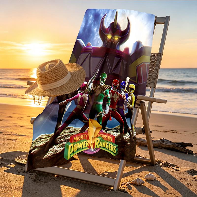 Mighty Morphin Power Rangers Print Beach Towel Design, Soft, Lightweight. for Home Bathroom, Spa, Pool, Yoga, Surfing, Camping, Gift for Family, Frien