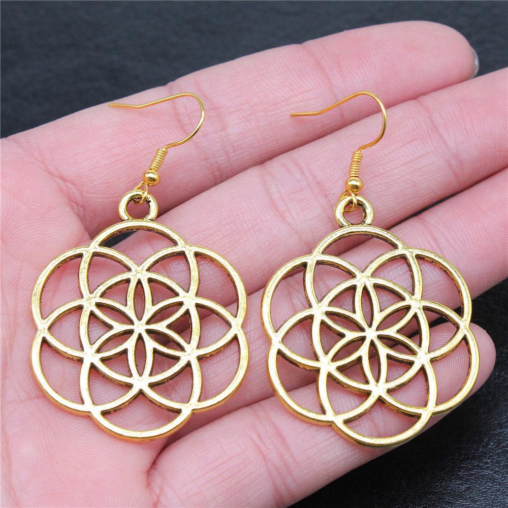 Hängeohrring Pflanze Blume des Lebens Minimalistischer Schmuck Komponenten Ohrringgröße 18x19mm QE020