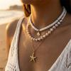 Bohemain Vintage Shell Starfish Turtle Multilayer Necklace for Women Ethnic Handmade Blue Beaded Necklaces Summer Beach Jewelry