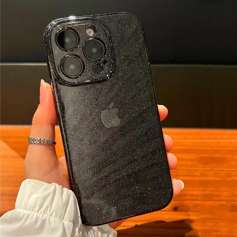 Bling Glitter Clear Case For iPhone 16 15 14 13 12 11 Pro Max 16 Plus 16 Pro Lens Protection Shockproof Transparent Soft  Cover