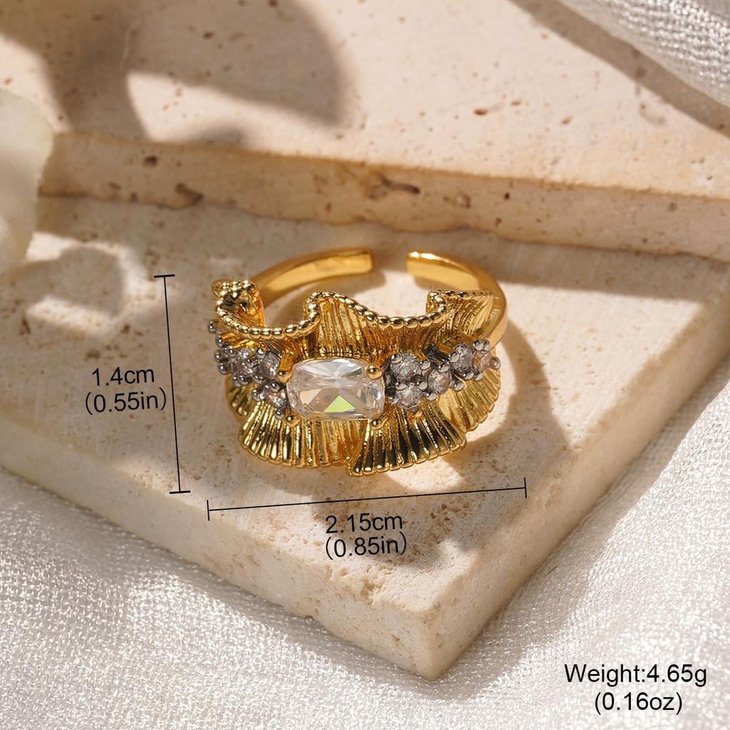 Light Luxury High-end Pleated Lace Zircon Ring Female Niche Design Personality Temperament Simple Index Finger Ring