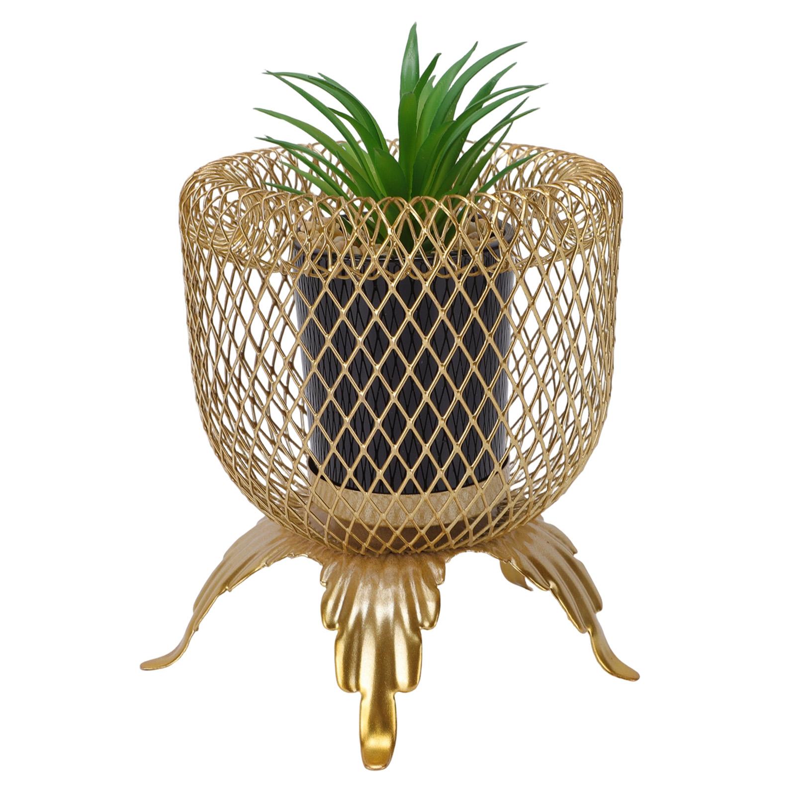 

Small Fake Plant with Metal Cage Decorative Potted Artificial Succulent Greenery for Home Office Desk Entryway Shelf