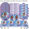 Pink Gabby House Birthday Party Decoration Banner Balloons Gabby Paper Cake Topper Plate Napkins Girl Party Decorations Supplies