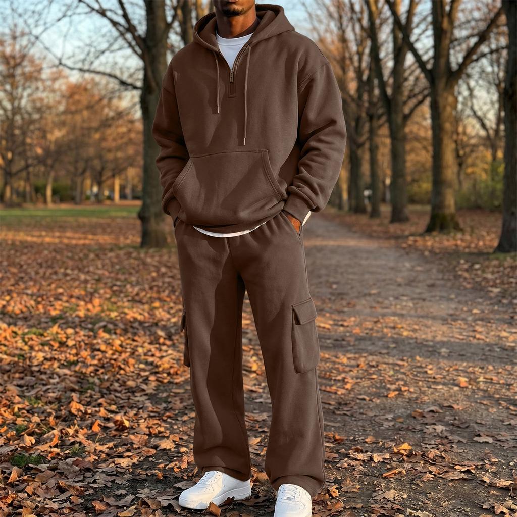 Men's Zip Up Hoodie and Cargo Jogger Pants 2 Piece Set for Casual Outdoor Sportswear
