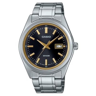 Reloj analógico estándar de cuarzo con esfera negra y acero inoxidable MTP-B180D-1A2V para hombre