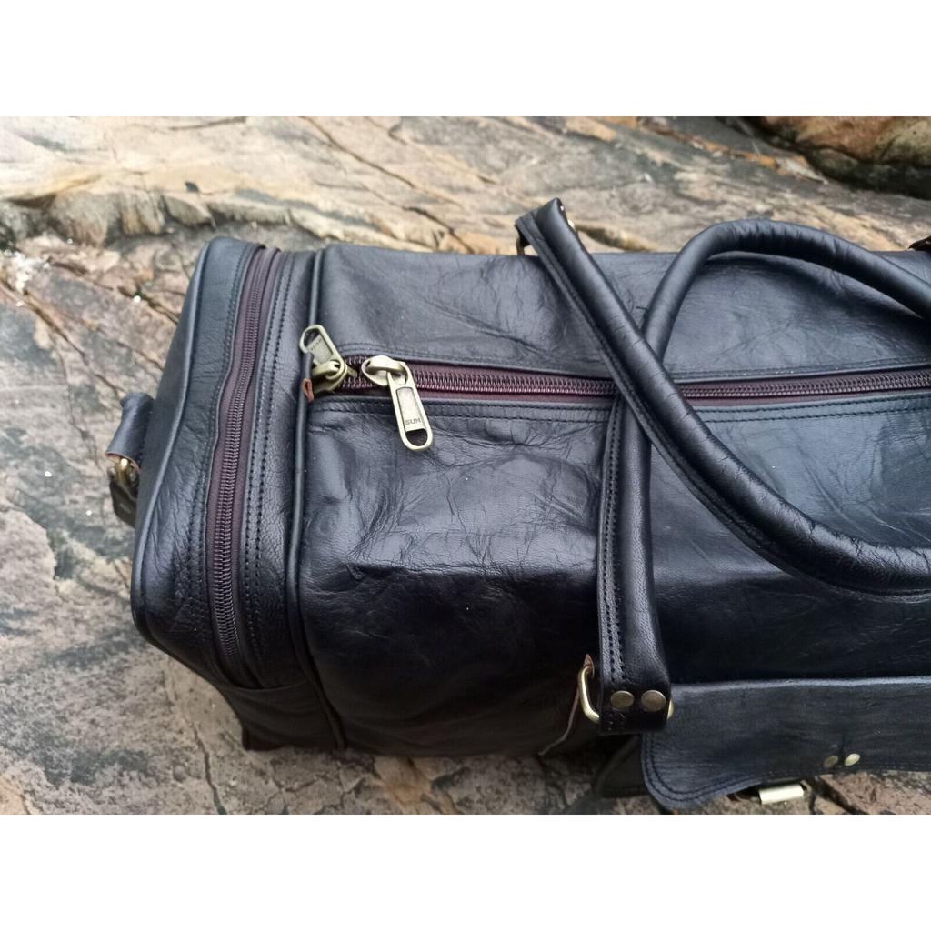 Vintage Retro Men Genuine Leather Travel Duffle Weekend Bag Lightweight Luggage