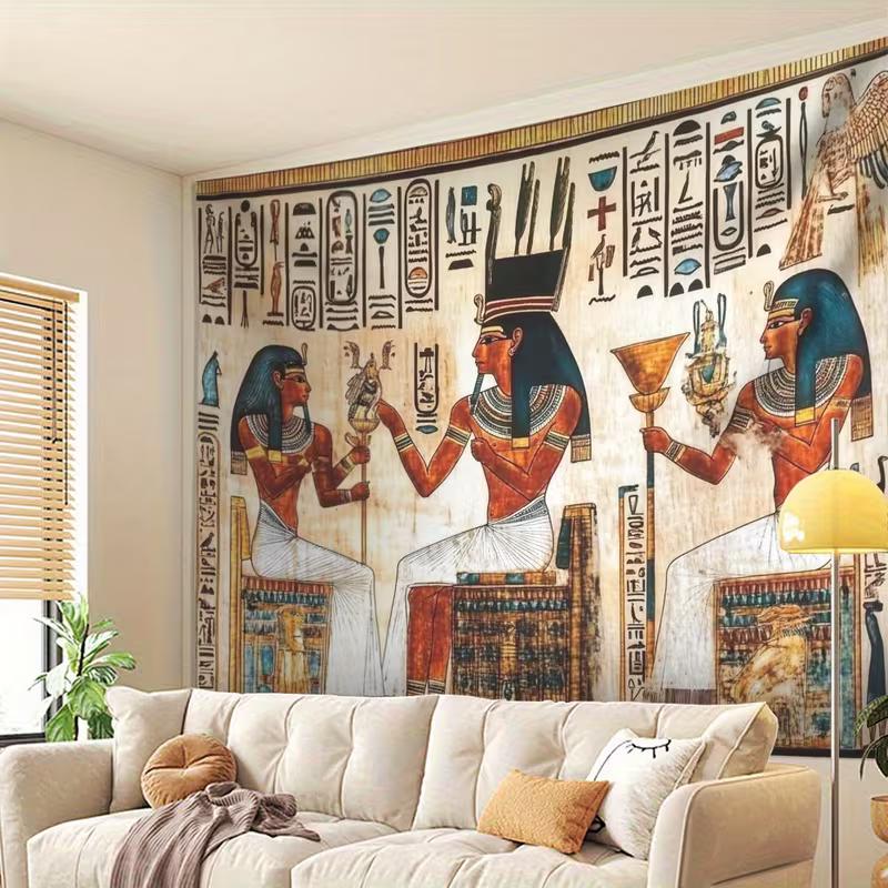 2D Vintage Egyptian Pharaoh Mural Wallpaper, Hieroglyphic Print Wall Covering for Living Room & Office