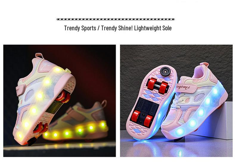 Girls' Princess Luminous Roller Shoes with Retractable Wheels and Brake