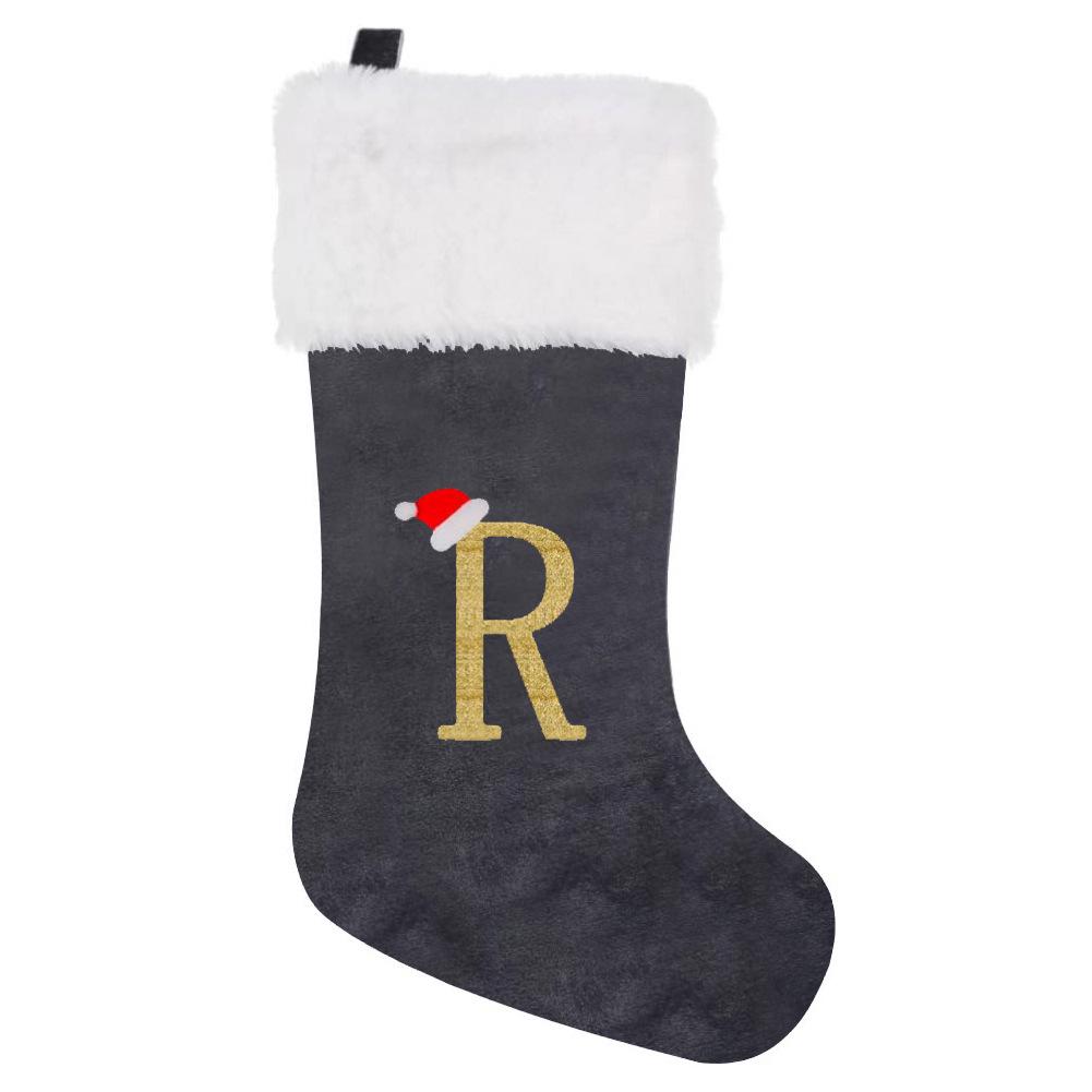 2026 Christmas Decorations: Grey Velvet Embroidery Letter Stocking Gift Bag