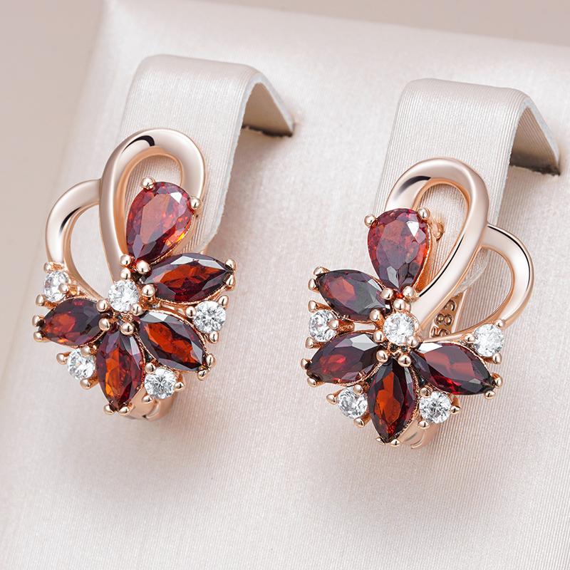 Unique Design  Rose Gold Color English Earrings For Women Red Natural Zircon Accessories Ethnic Bride Daily Jewelry