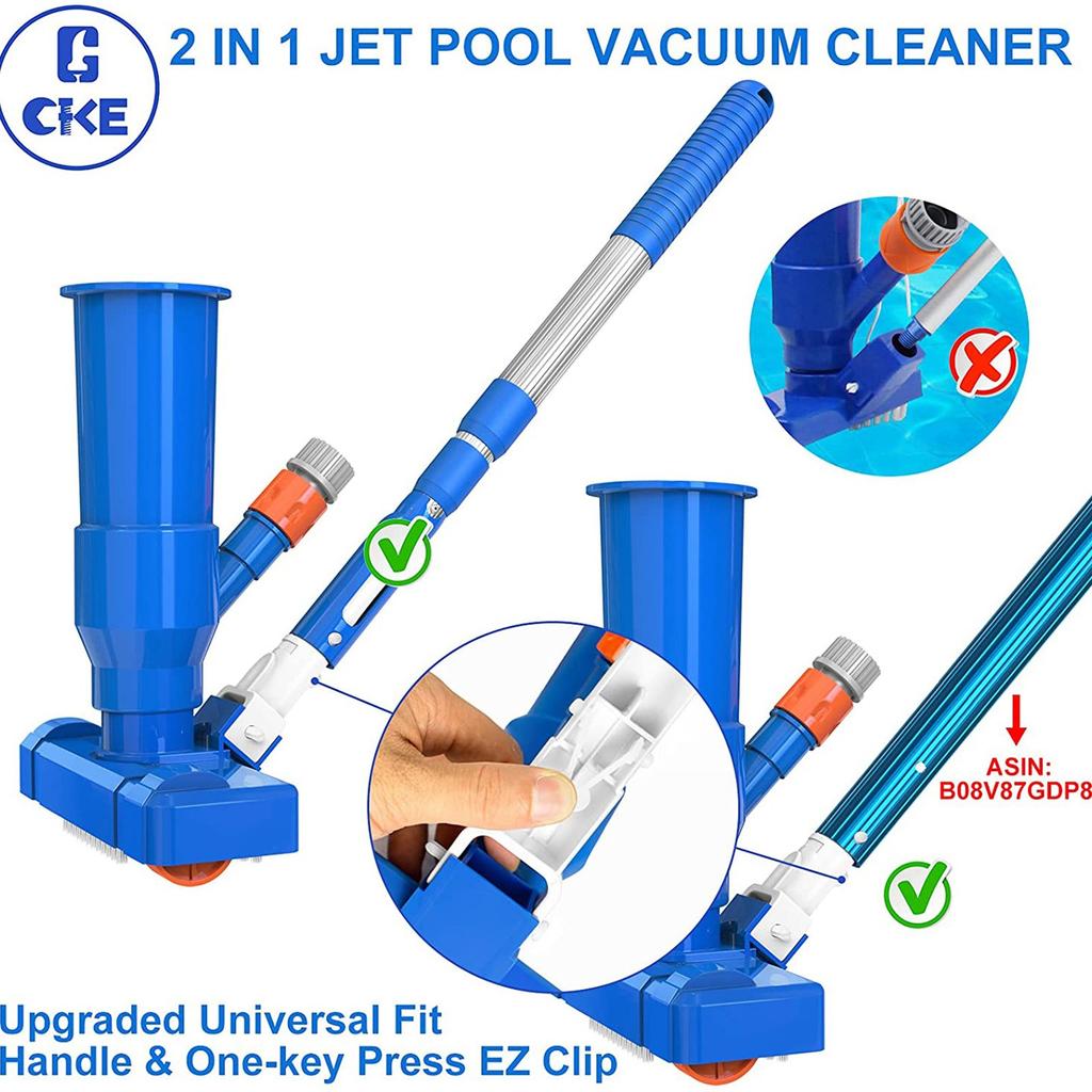 Pool Vacuum Jet Cleaner Kit with Telescopic Pole, Brush Head, and Leaf Bag for Above Ground Pools and Spas