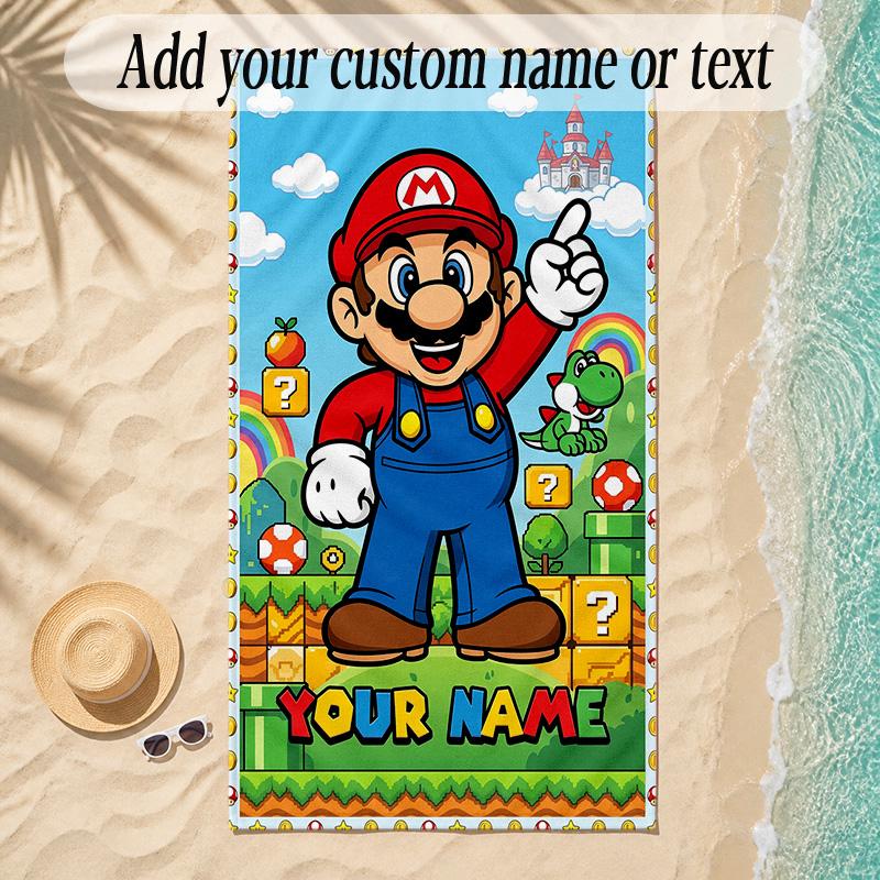 Beach TowelSuper Mario Custom Name Text Personalized Soft Towel for Beach Pool Indoor Home Decor Gift