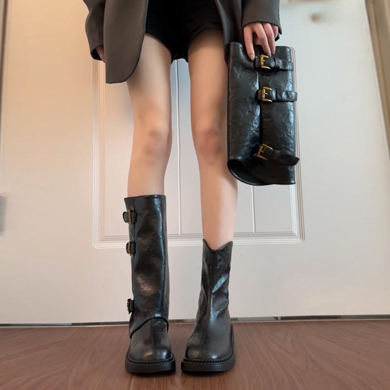 British style tube pants tube boots women's autumn new thin thick-soled two wear removable pile knight boots