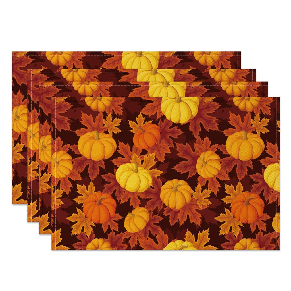Autumn Harvest Placemats Sunflower Pumpkin Fall Leaves Printing Cozy Seasonal Table for Dining High Tea Wedding Decoration