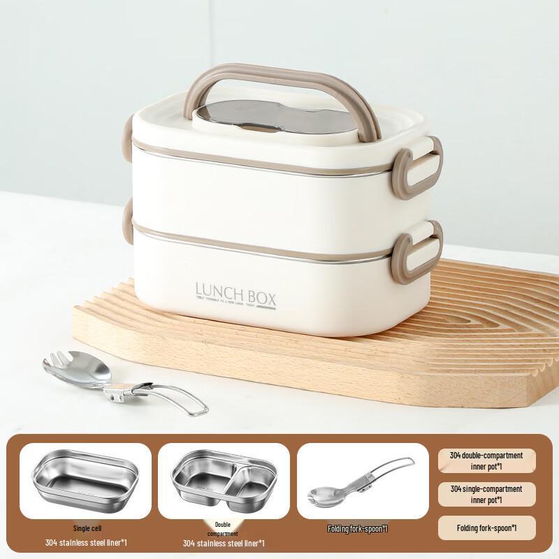 

Ru Han 1600ML Double-Layer Stainless Steel Microwaveable Lunch Box with Spoon