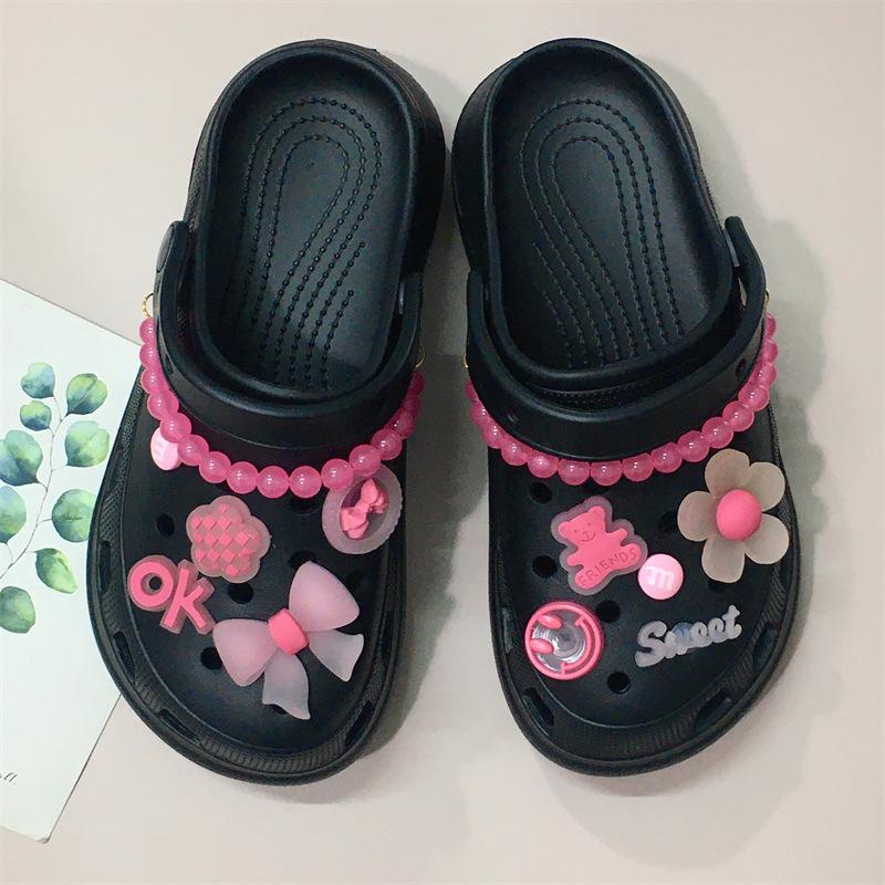 Luminous hole shoes DIY accessories pink chain bow flower smiley face set accessories shoe flower shoe buckle