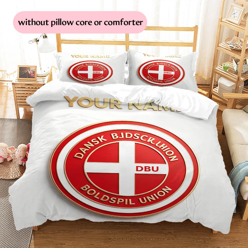 Custom Name,Denmark National Football Team Pattern Bedding Home Decoration Birthday Gift ( 1 duvet cover + 2 pillowcase, without core),fan merchandise