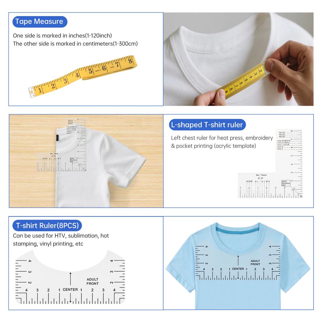 10 Pcs Vinyl Alignment Ruler Set Heat Press Logo Placement PVC Acrylic Guides T-shirt Craft Sewing Tool Kit