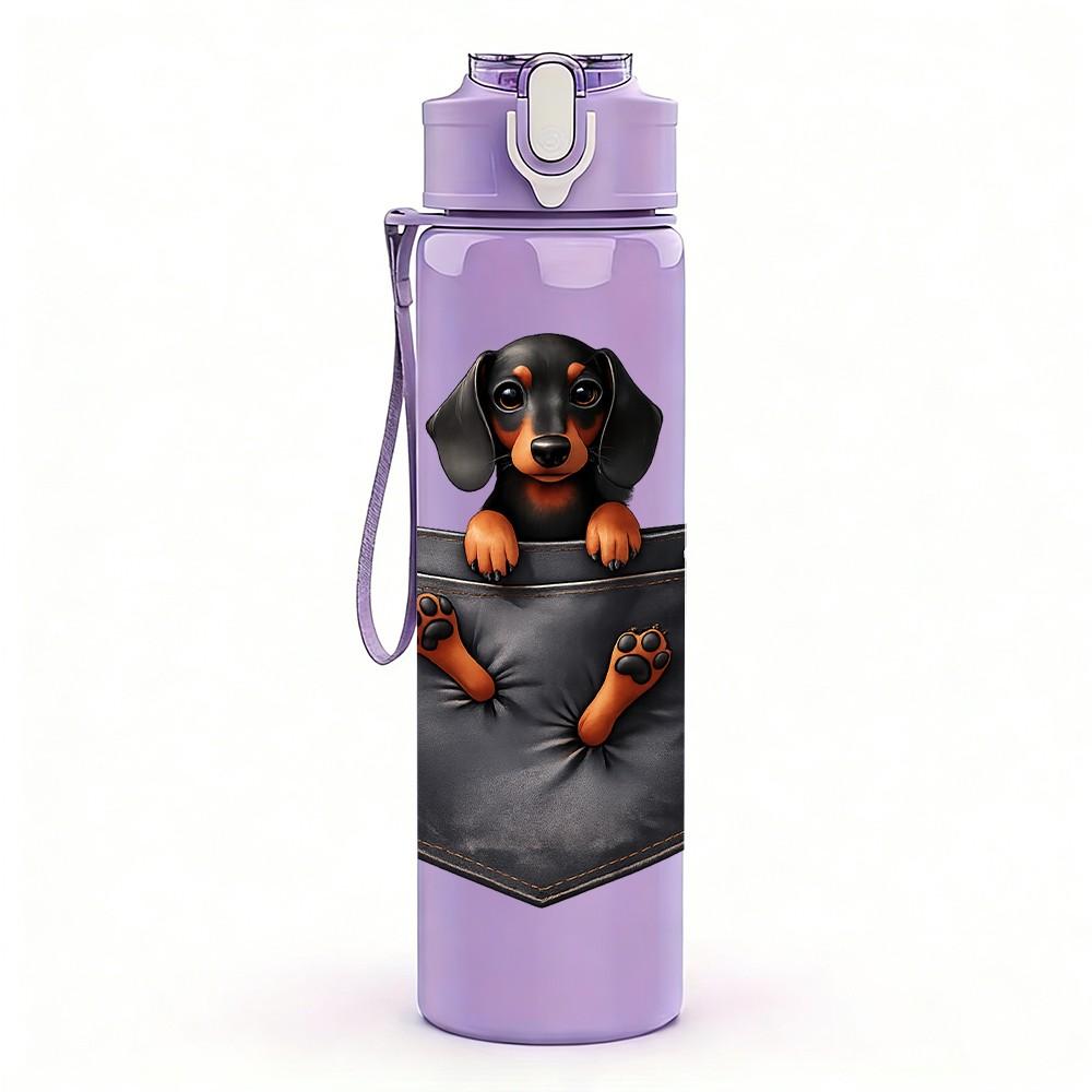 1PC Puppy Dog Inside Box Print 750ml Color Plastic Sports Water Bottle Leakproof Flip Straw Lid Suitable for Sports Office Home Use