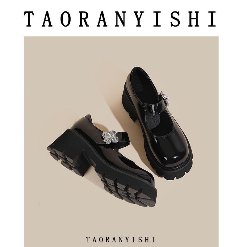Platform Mary Jane shoes women's new single shoes round head retro one-word buckle uniform shoes small leather shoes