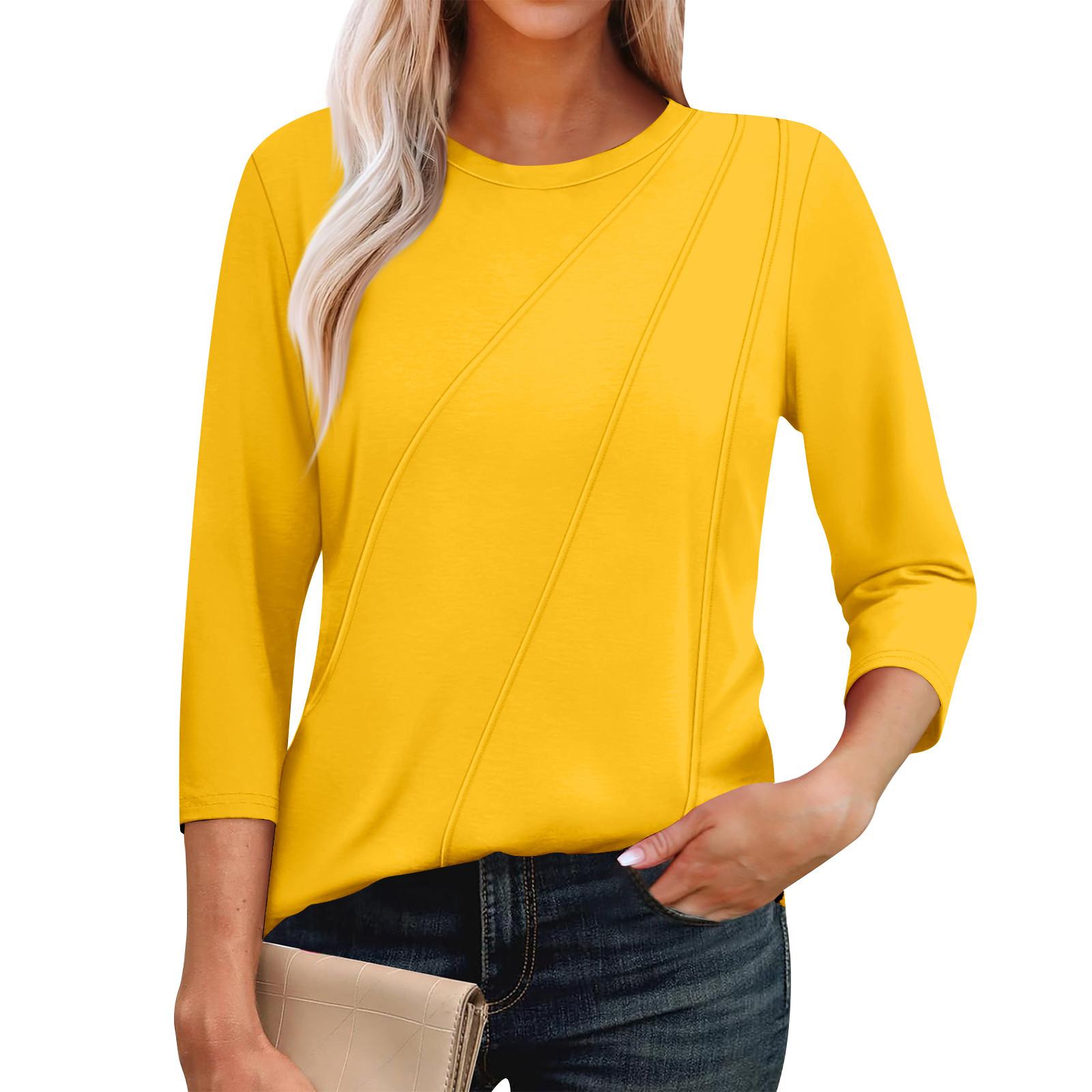 

Женская мода повседневные топы с рукавом 3/4 плиссированные модные топы футболки M оранжевый