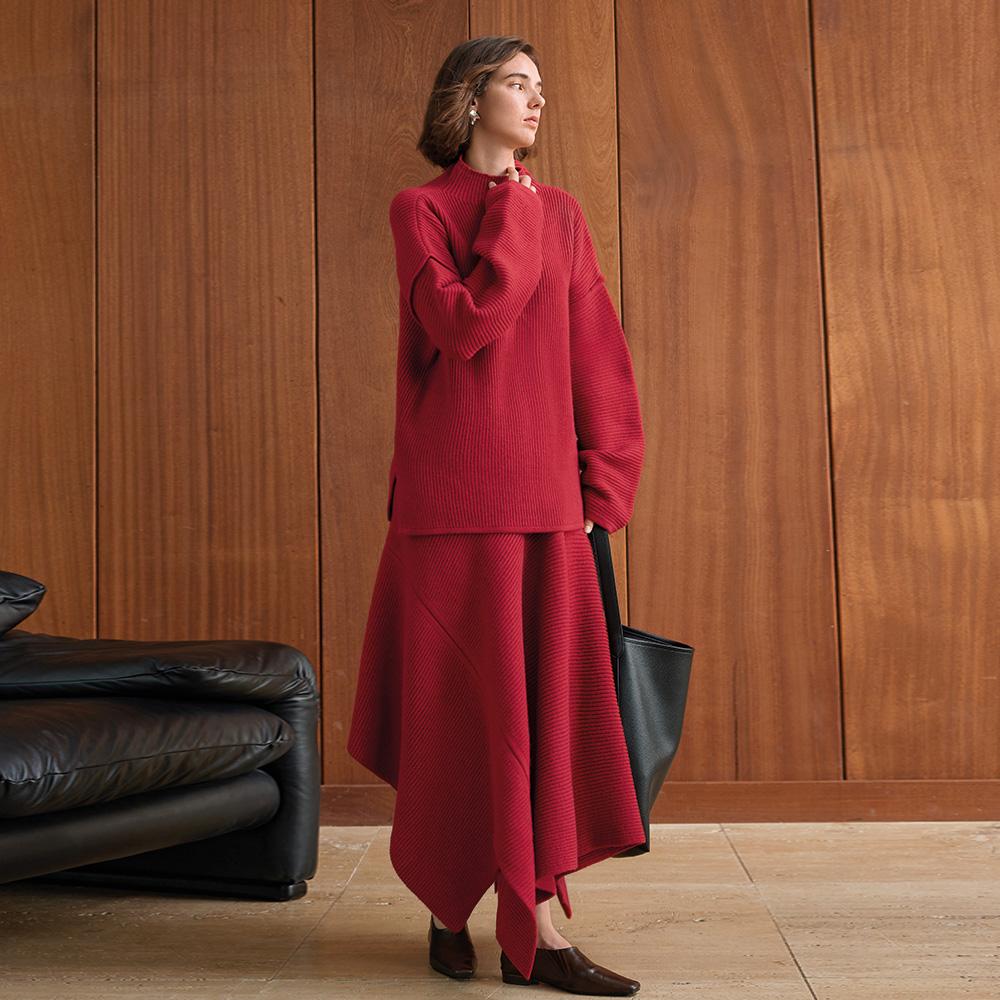 Waiwaiaiem Yy_Loose Irregular Hem Skirt_Red